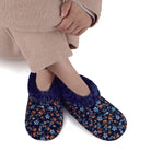 Snoozies Plush COZY Slipper Socks floral corduroy navy