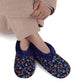 Snoozies Plush COZY Slipper Socks floral corduroy navy