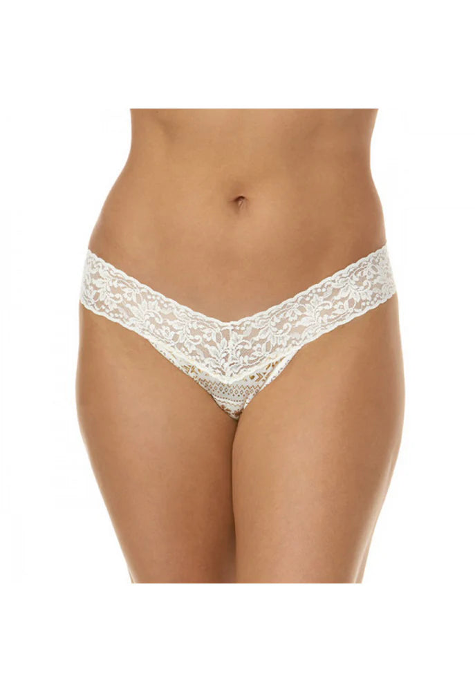 Gift Wrap Print White Gold Low Rise Hanky Panky Lace Trim