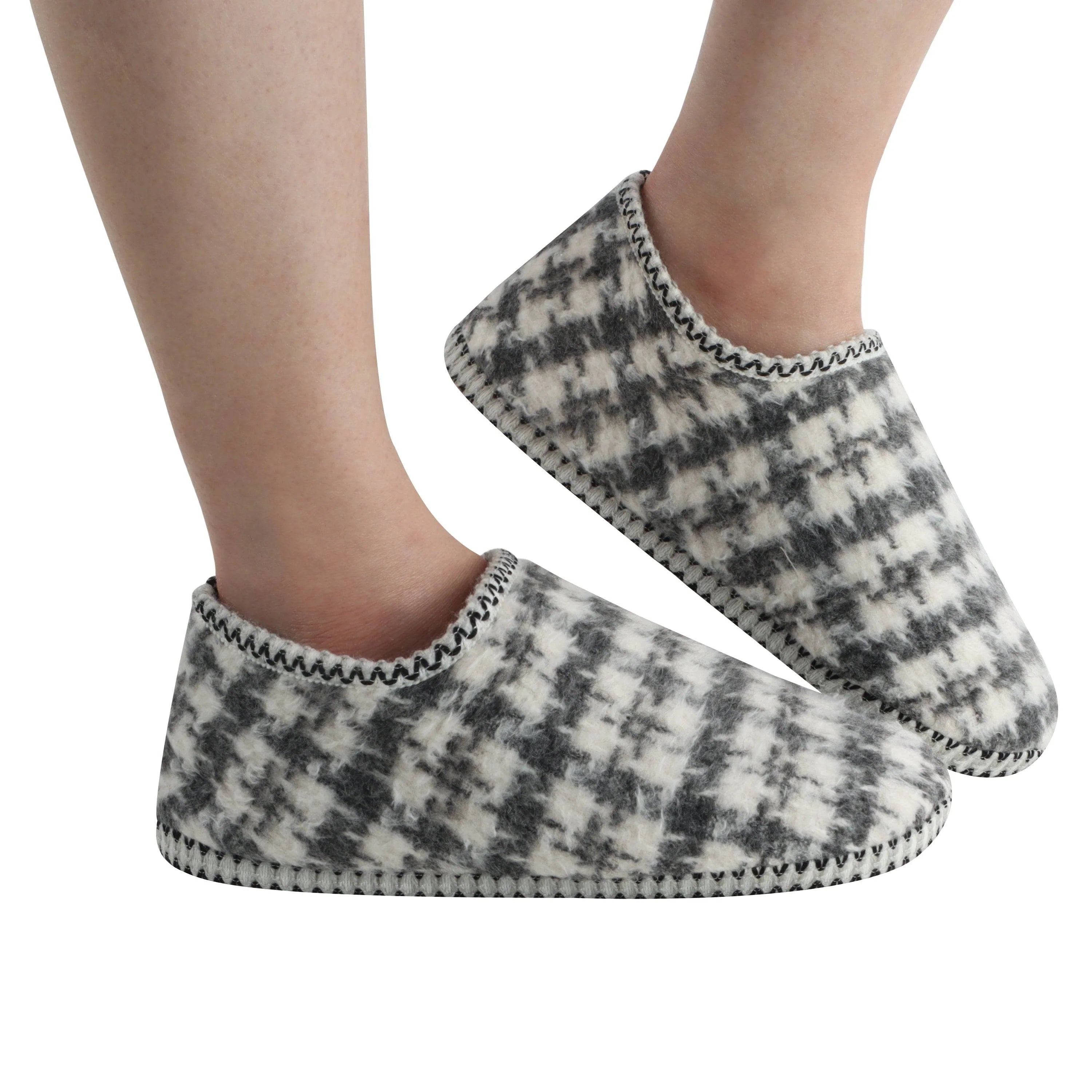 Womens Houndstooth Cabin Bootie Snoozies Grey