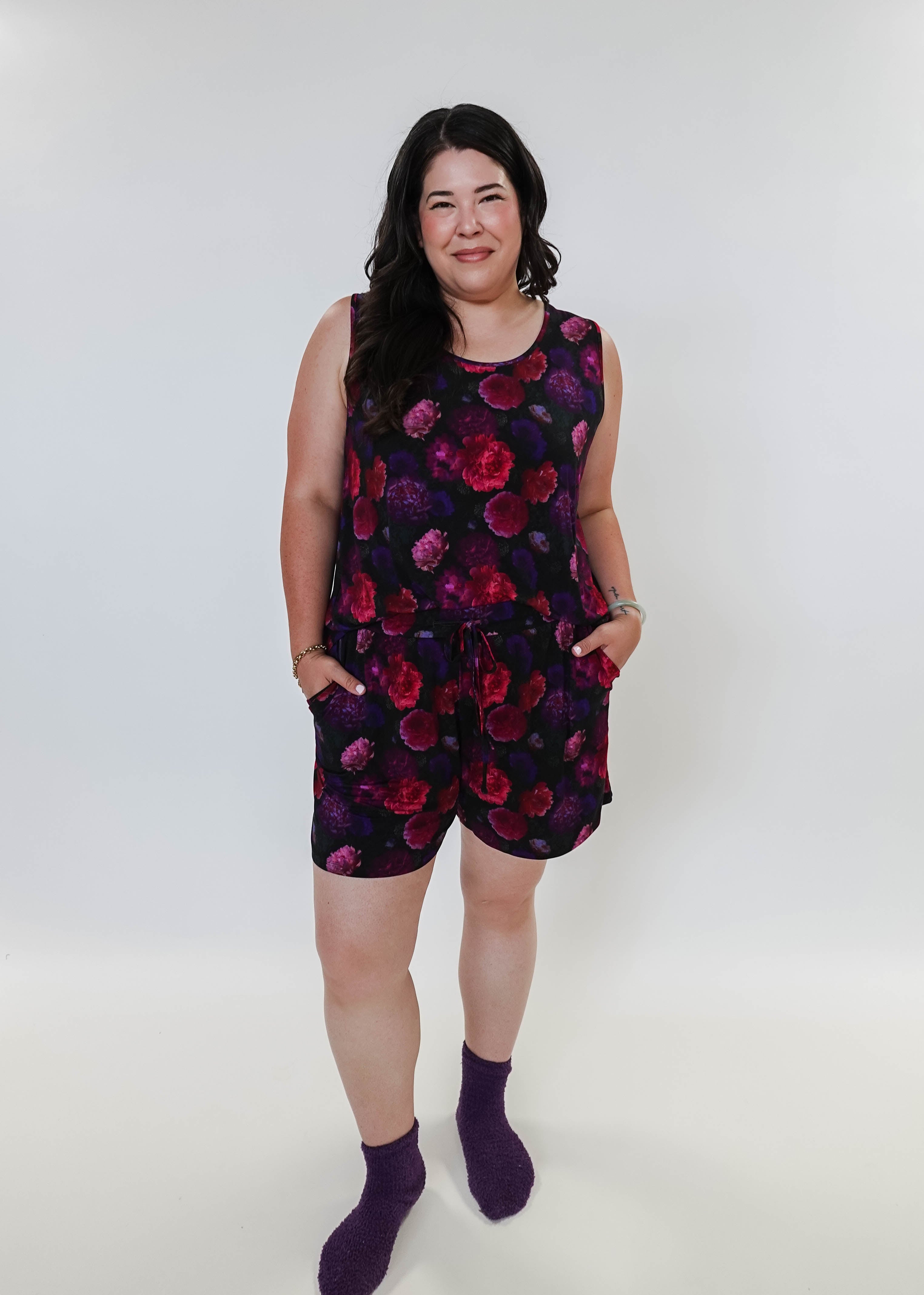 Winter Blossom Print Tank & Short PJ Set Bamboo women's purple floral bamboo tank and short pj set GEORGIA RYLAN plus size
