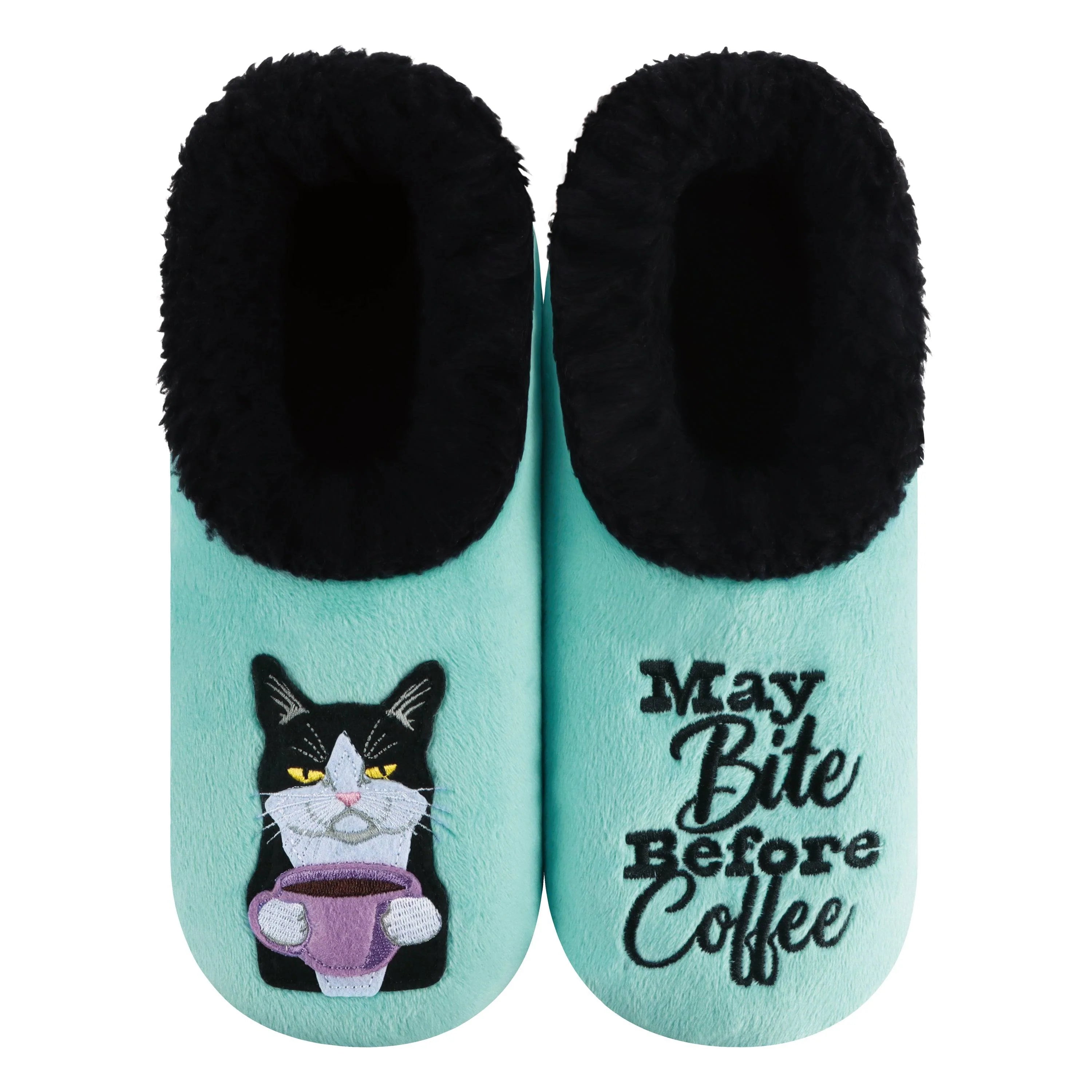 May Bite Before Coffee Cat Snoozies! Plush Grippy Slipper