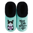 May Bite Before Coffee Cat Snoozies! Plush Grippy Slipper