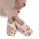 Snoozies Plush COZY Slipper Socks floral corduroy cream