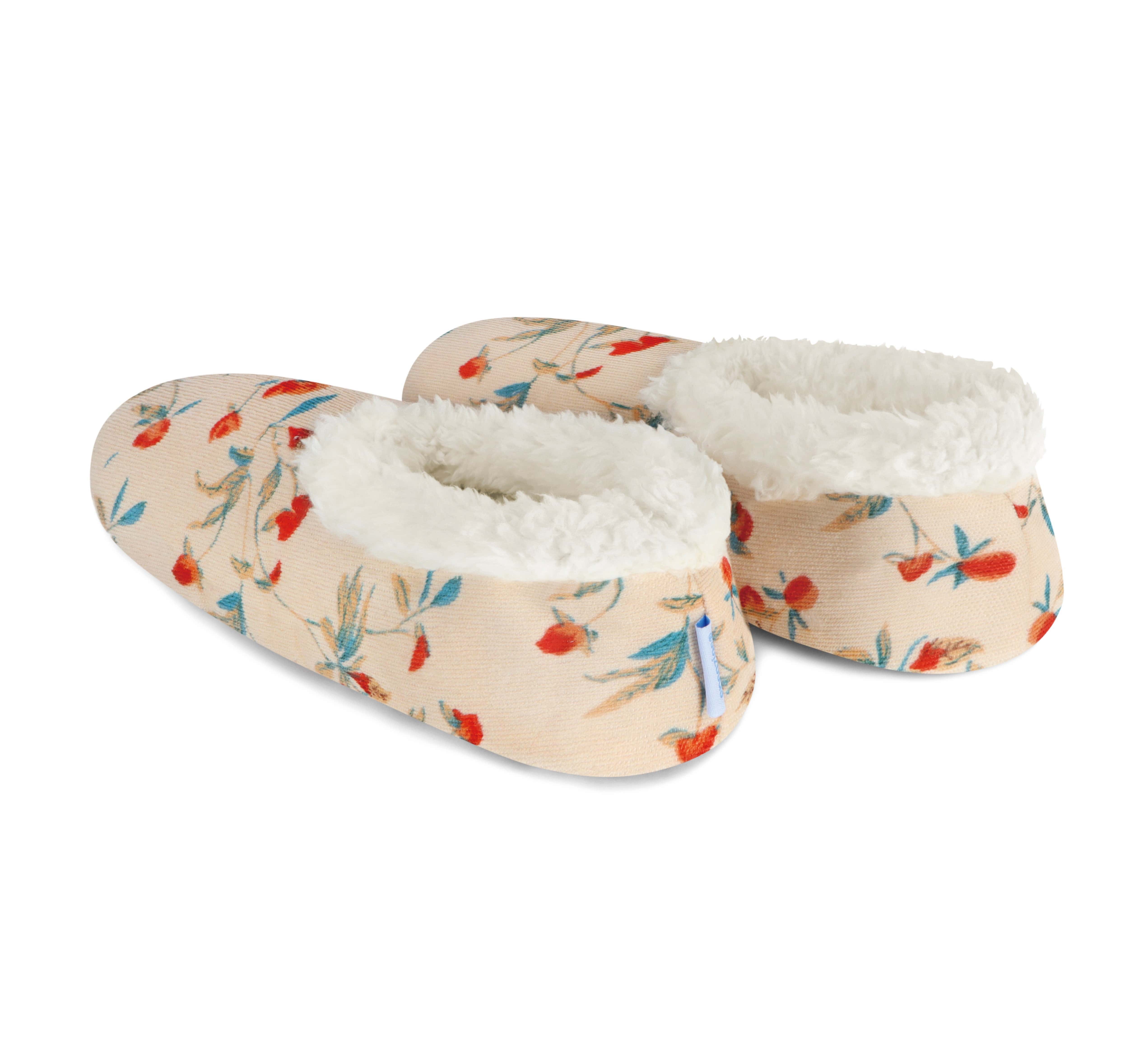 Snoozies Plush COZY Slipper Socks floral corduroy cream