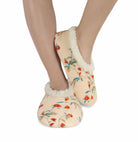 Snoozies Plush COZY Slipper Socks floral corduroy cream