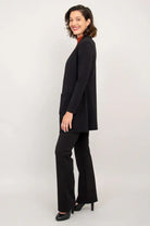 women's black classic cardigan for office layering, casual elegant bamboo cotton. 