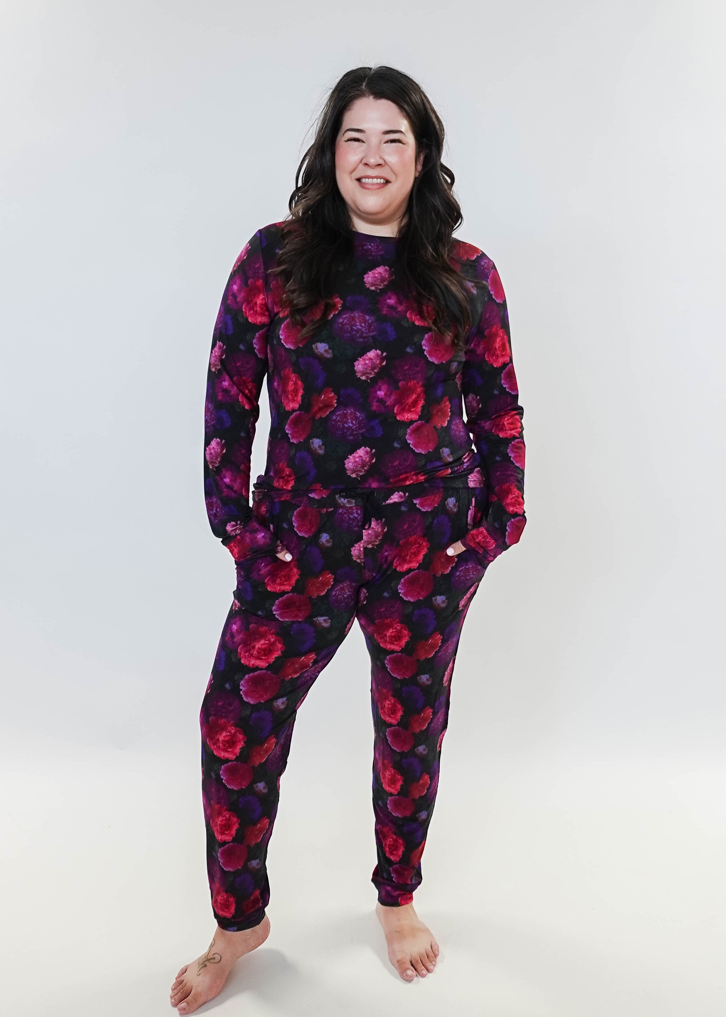 Winter Blossom Long Sleeve Jogger Bamboo PJ Set  Women's Bamboo Loungewear Jogger Set Printed Floral GEORGIA RYLAN