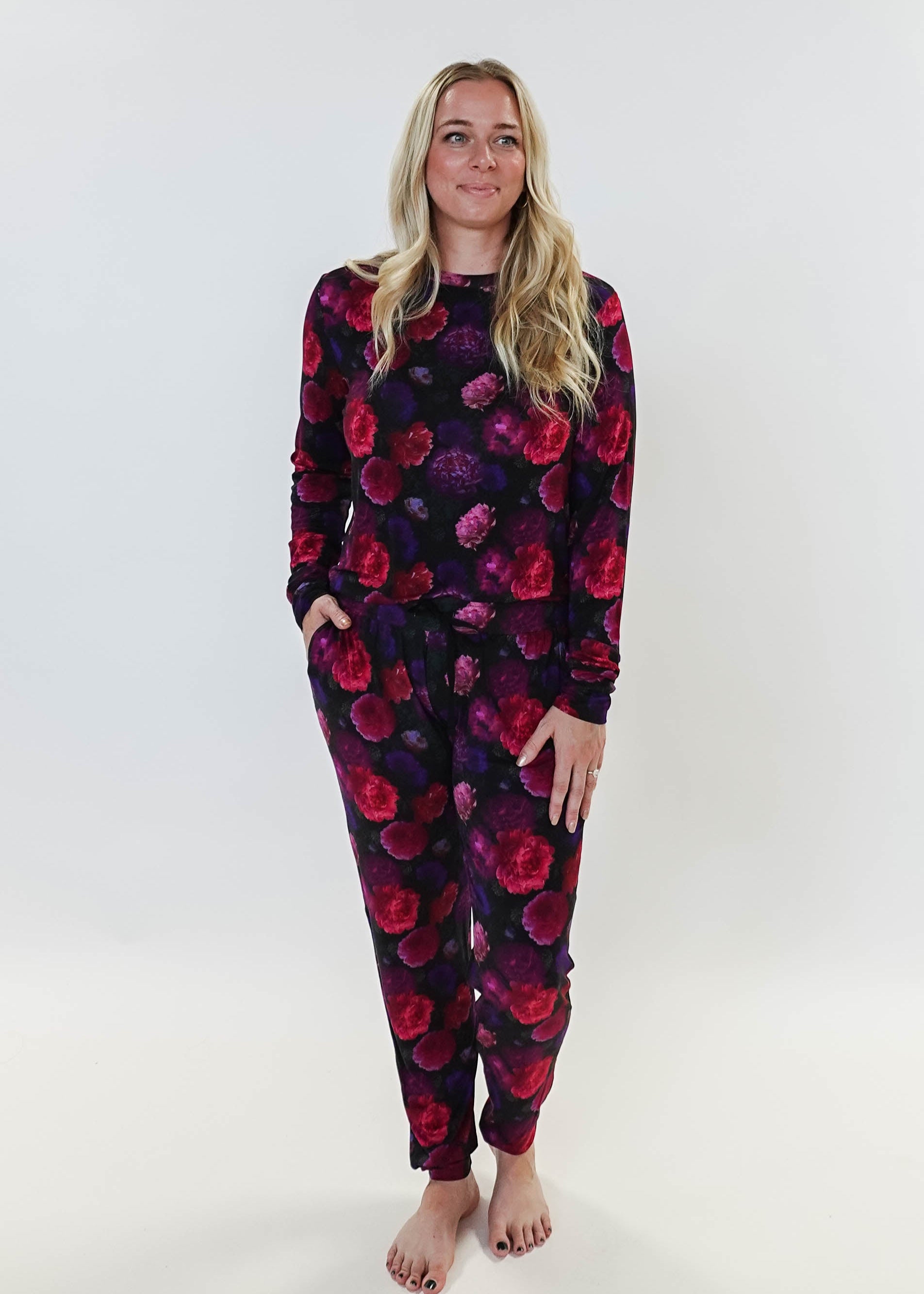 Winter Blossom Long Sleeve Jogger Bamboo PJ Set  Women's Bamboo Loungewear Jogger Set Printed Floral GEORGIA RYLAN