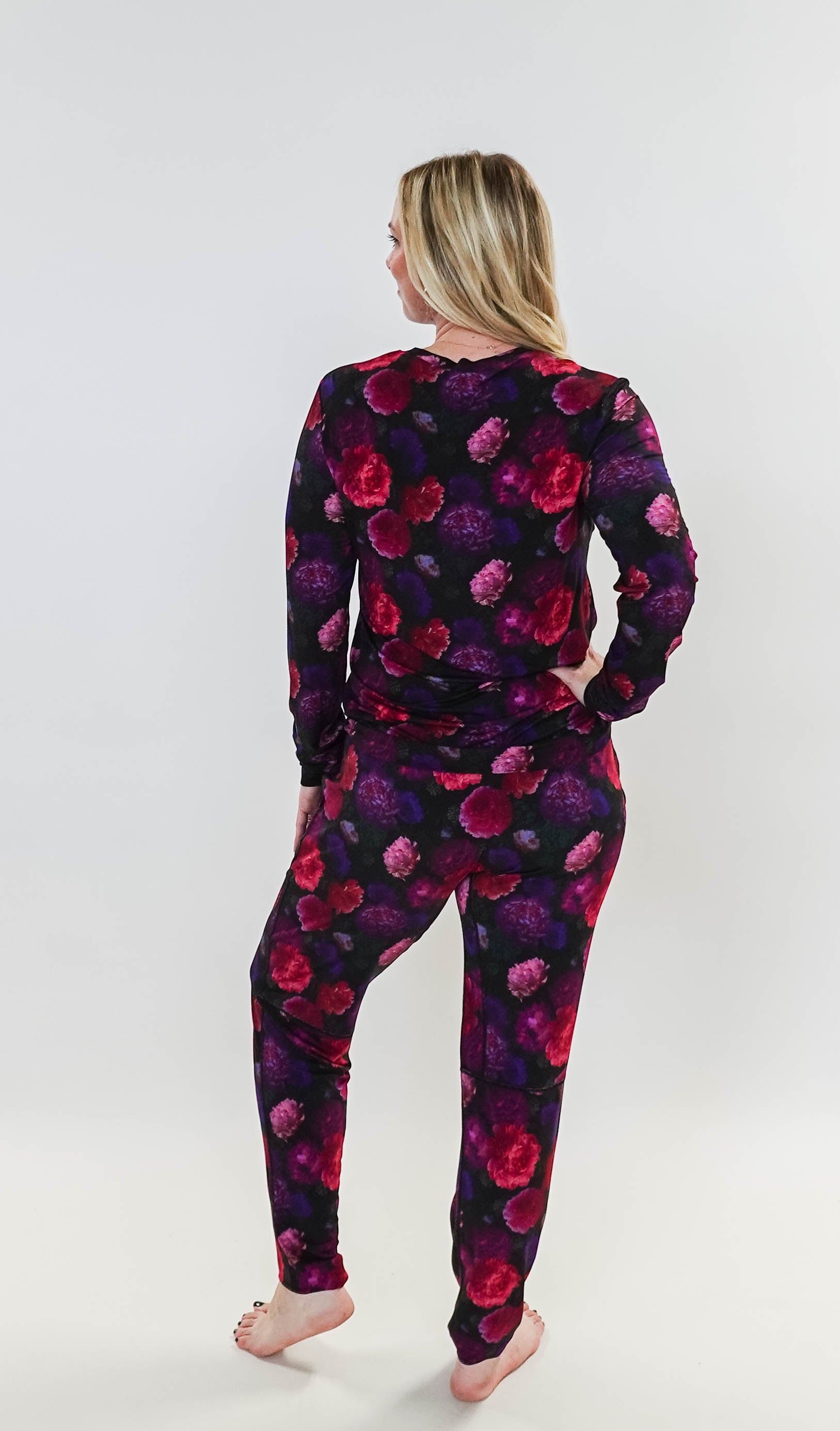 Winter Blossom Long Sleeve Jogger Bamboo PJ Set showcasing back
