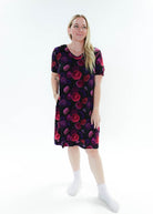 Winter Blossom V Neck Bamboo Nightshirt - woman wearing dress on plain background