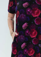 close up view of the print on the Winter Blossom V Neck Bamboo Nightshirt by Georgia Rylan