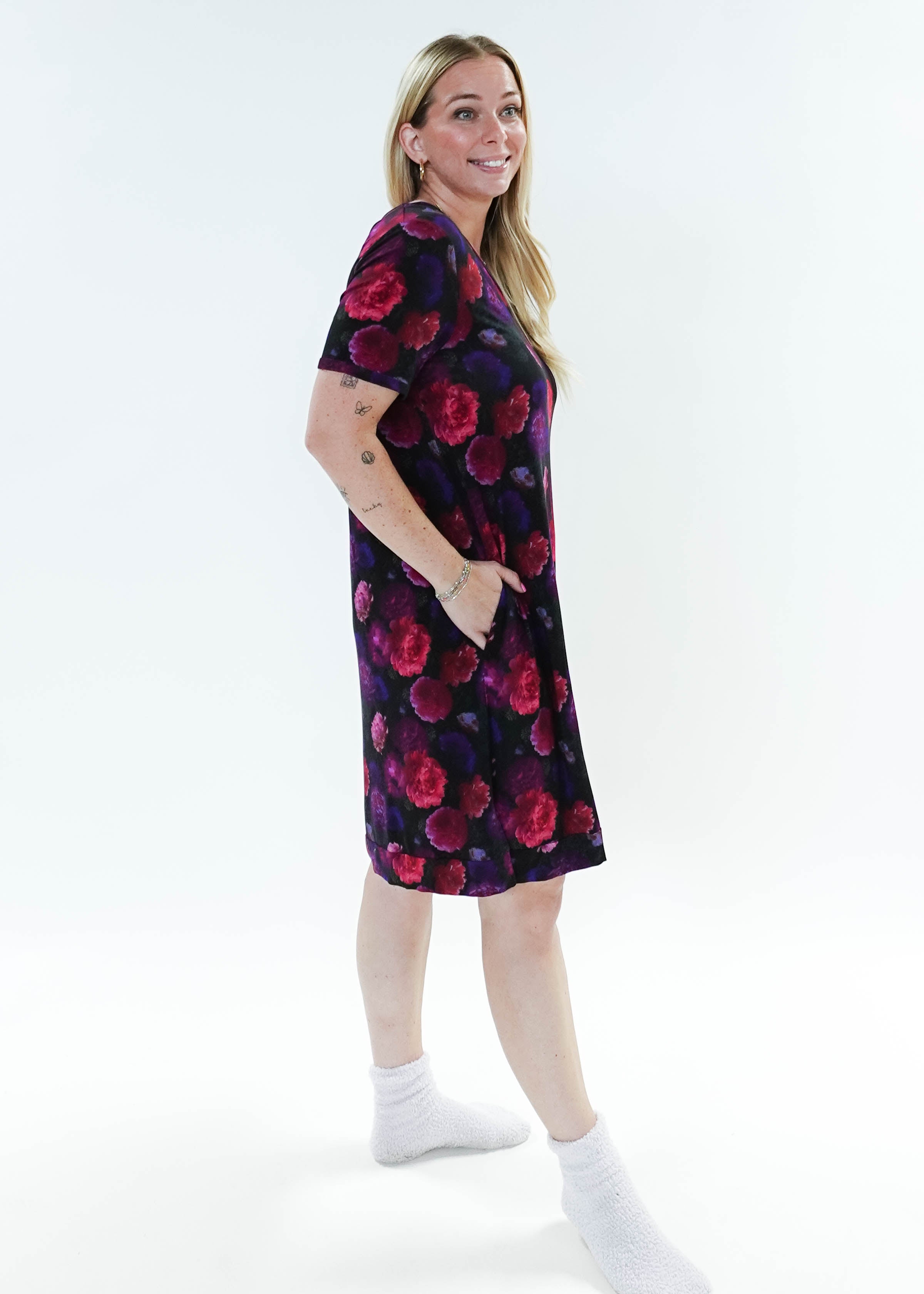 Winter Blossom V Neck Bamboo Nightshirt by Georgia Rylan