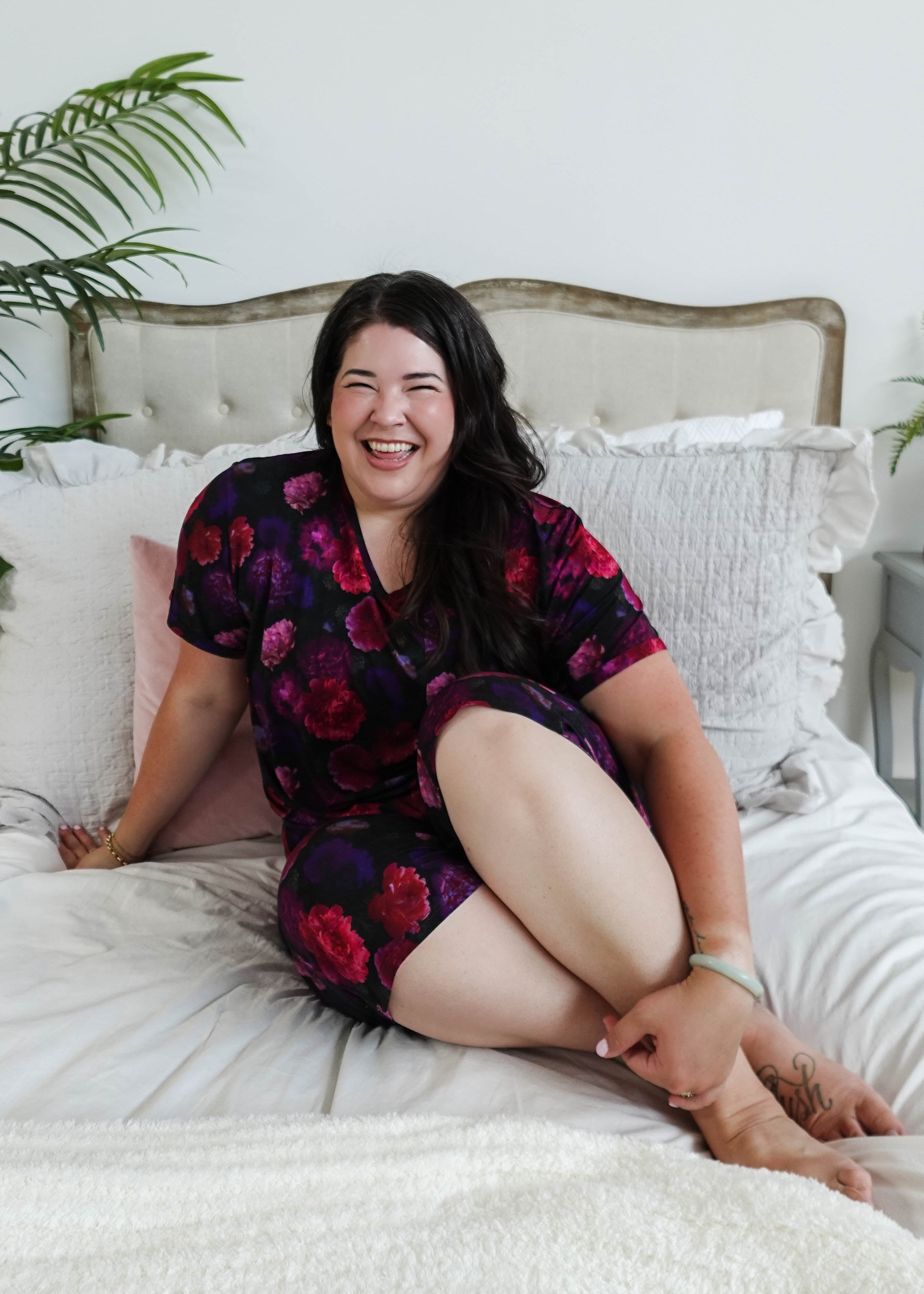 Winter Blossom Print Tee & Capri Bamboo PJ Set women's tee capri pajama set bamboo purple floral print GEORGIA RYLAN