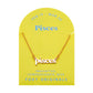 Zodiac Script Necklace in 14K Plated Gold featuring the Pisces astrological sign on a bright yellow display card.