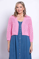 Aldi Cotton Pointelle Cardigan – Cropped 3/4 Sleeve Open - Front Shrug - Blue Sky Clothing Co - Cloud Nine Pajamas