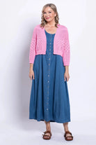 Aldi Cotton Pointelle Cardigan – Cropped 3/4 Sleeve Open - Front Shrug - Blue Sky Clothing Co - Cloud Nine Pajamas