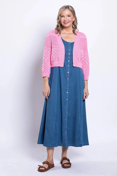 Aldi Cotton Pointelle Cardigan Cropped 3/4 Sleeve Open Shrug
