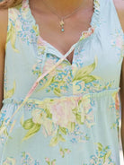 April Cornell Blanche Cotton Dress in Aqua close up of the tie detail on the bust