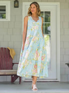 April Cornell Blanche Cotton Dress in Aqua shown on model full length