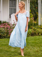 women's cotton modal nightgown in light blue with embroidery April Cornell