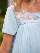 women's cotton modal nightgown in light blue with embroidery April Cornell