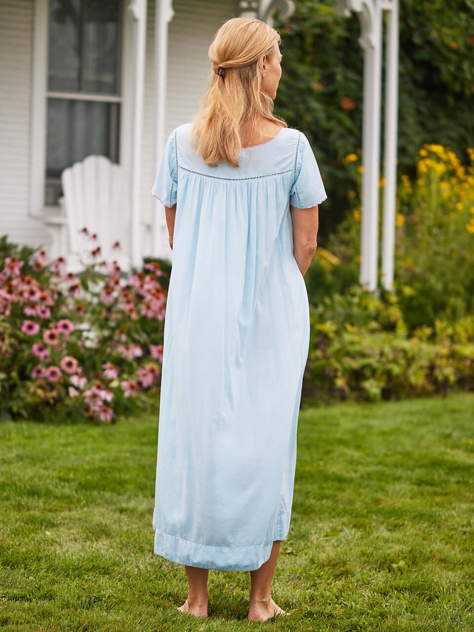 women's cotton modal nightgown in light blue with embroidery April Cornell