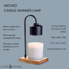Candle Warmers Etc. Arched Lamp Black and Wood benefits graphic view — Cloud Nine Pajamas Edmonton
