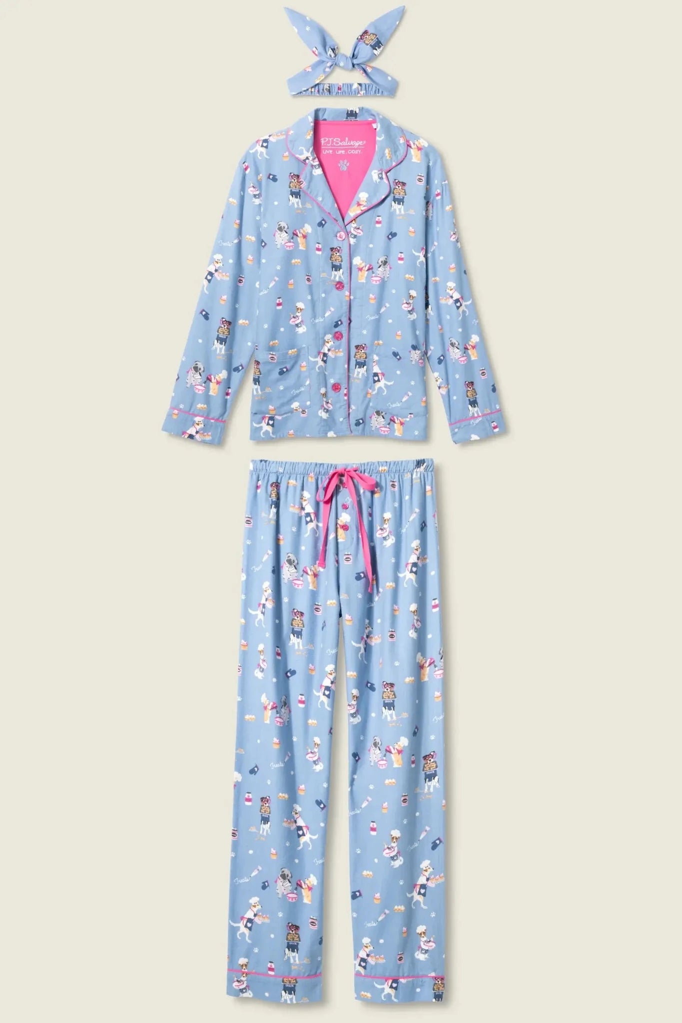 Baked Woof Love Dog Print 3 - Piece Flannel PJ Set | PJ SALVAGE - PJ Salvage - Cloud Nine Pajamas