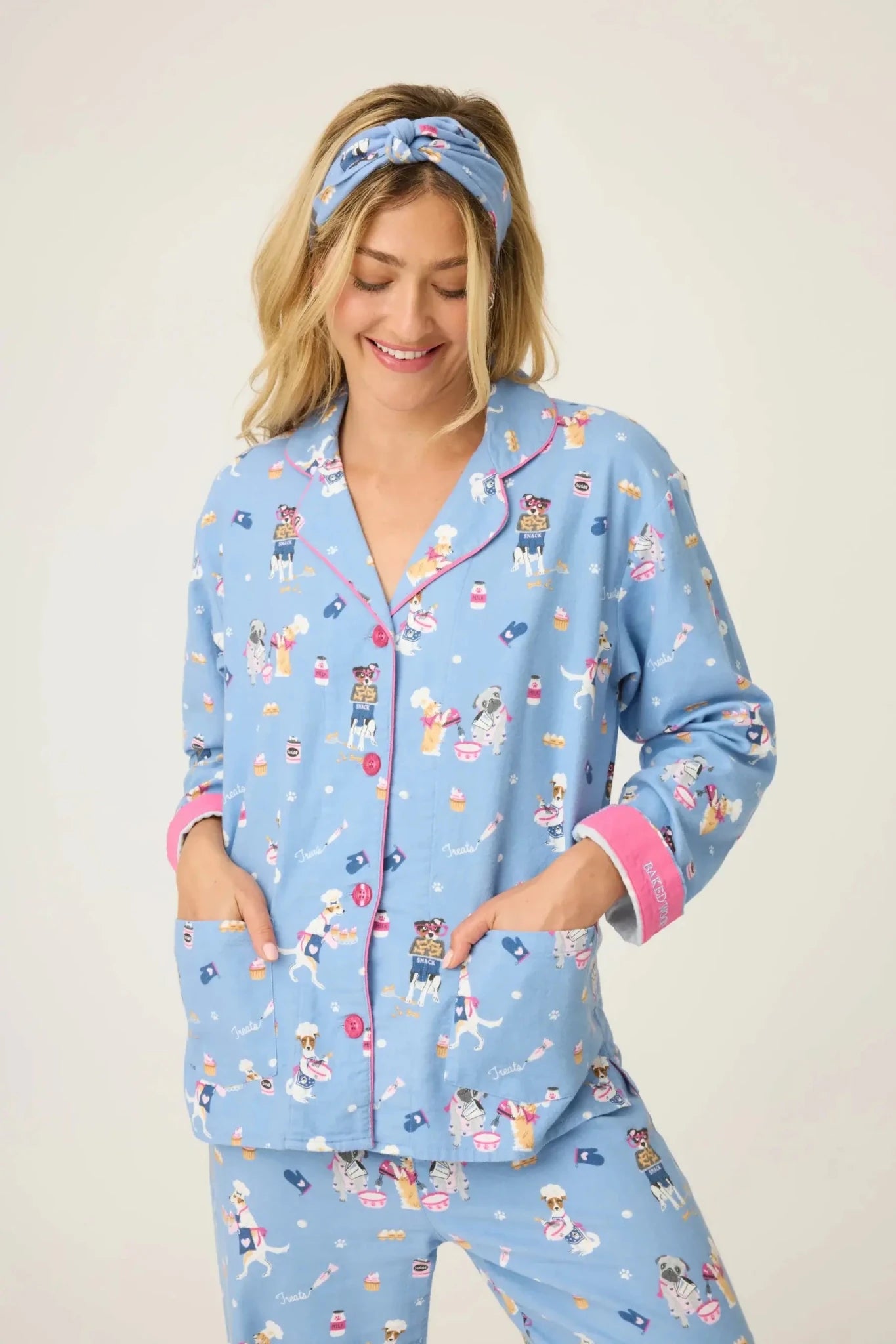 Baked Woof Love Dog Print 3 - Piece Flannel PJ Set | PJ SALVAGE - PJ Salvage - Cloud Nine Pajamas