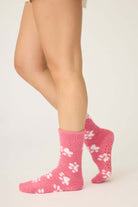 PJ Salvage Pink Baked Woof Love Paw Print Fuzzy Cozy Socks