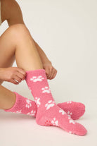PJ Salvage Pink Baked Woof Love Paw Print Fuzzy Cozy Socks