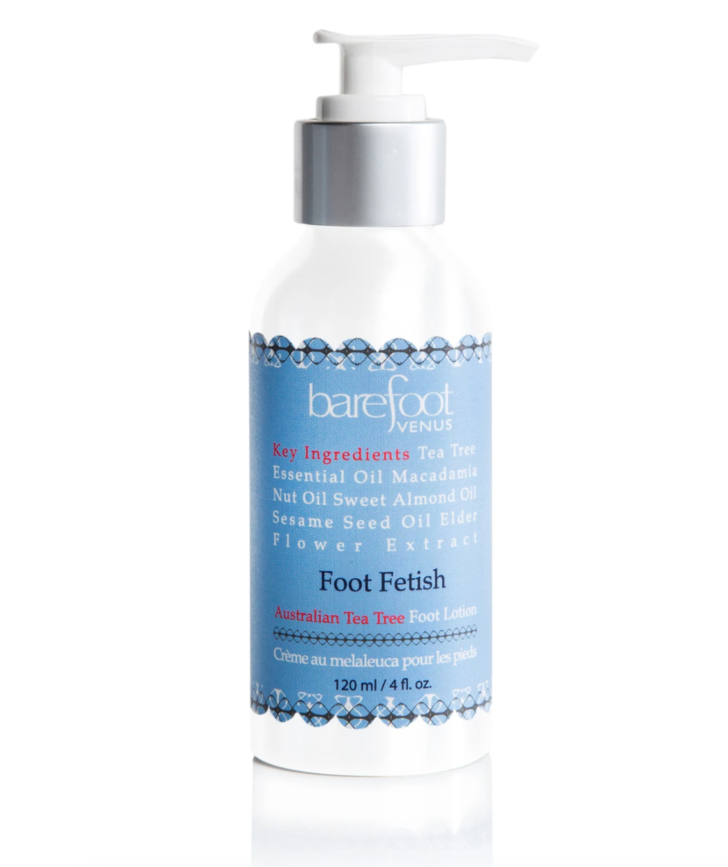 Barefoot Venus Foot Fetish lotion in pump bottle with peppermint and tea tree oil