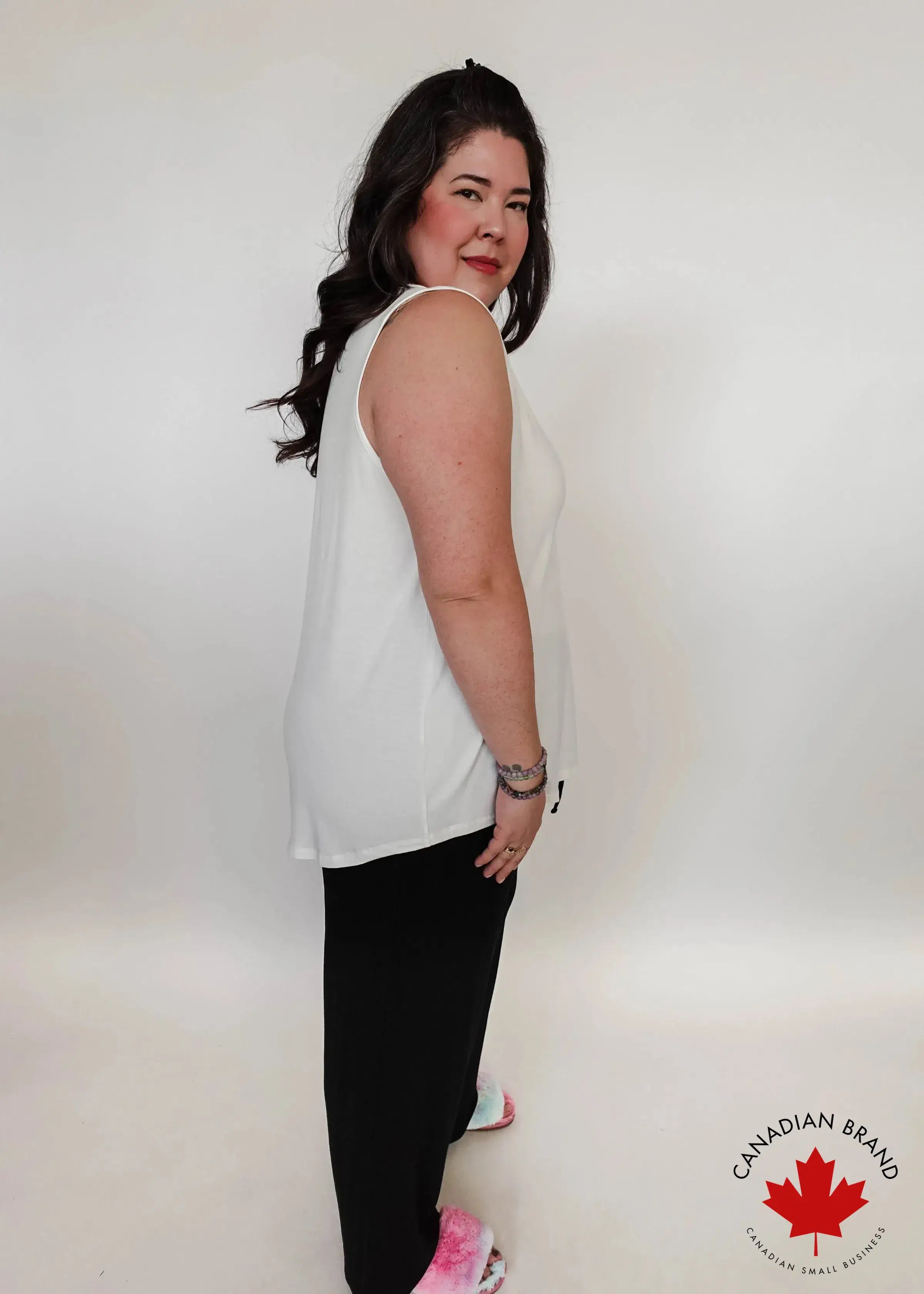 Essential Basic Bamboo Wide Strap Tank Top | Georgia Rylan side view