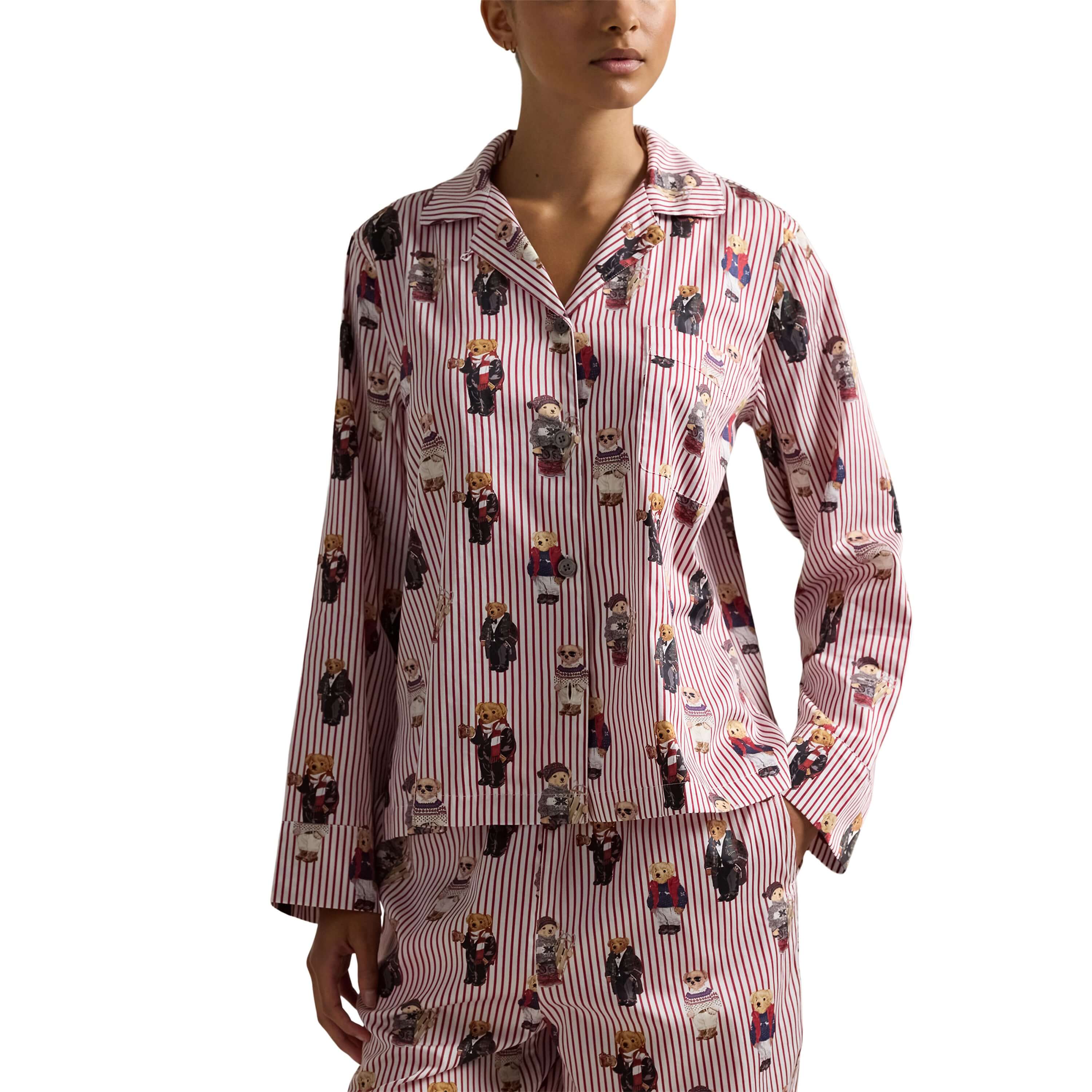 woman's iconic bear pajama set from ralph lauren sleepwear in bear red