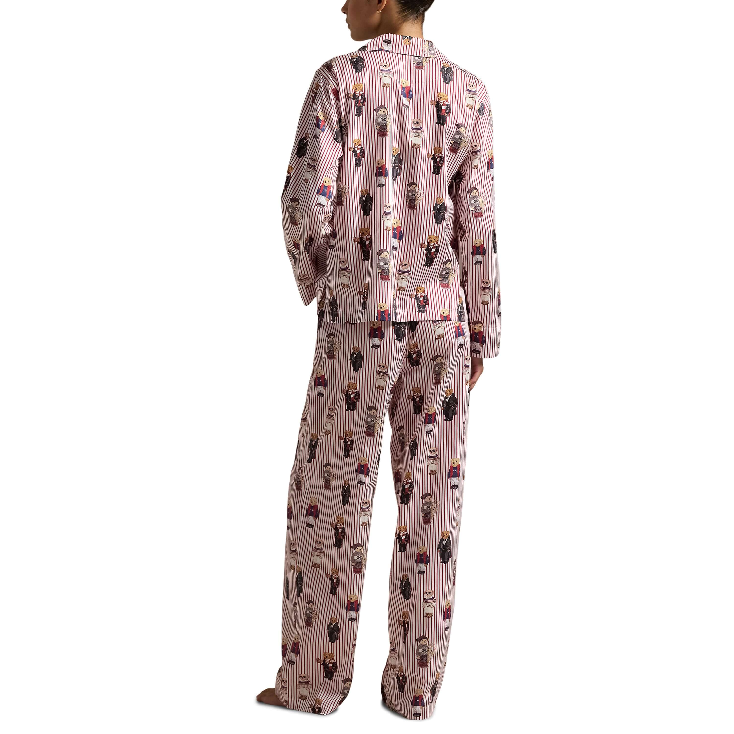 Iconic Polo Bear Cotton Sateen Madison PJ Set Polo Ralph Lauren shown from behind with playful bear print and striped design.