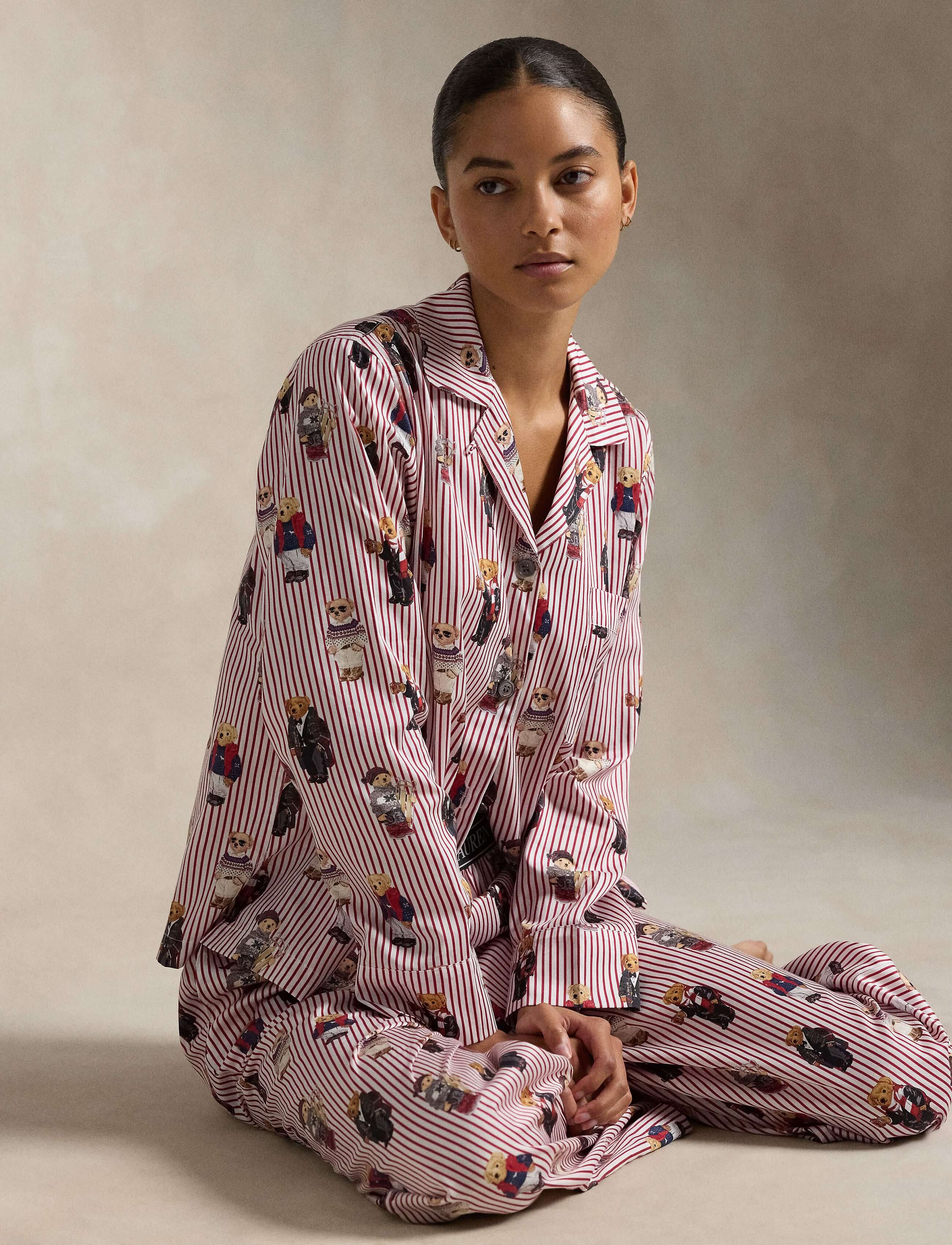 woman's iconic bear pajama set from ralph lauren sleepwear in bear red