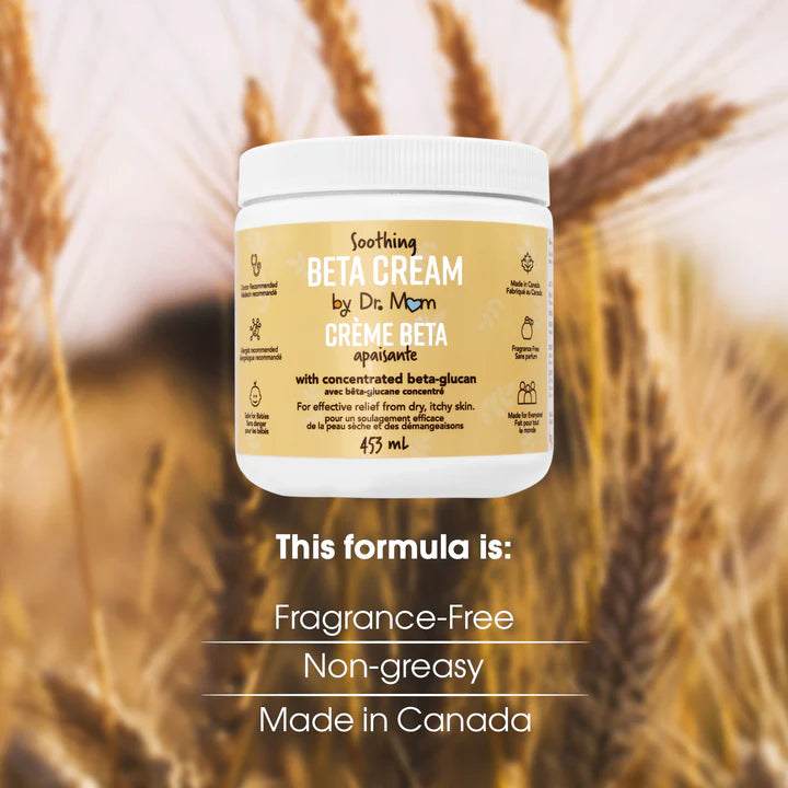 Jar of Soothing Beta Cream by Dr. Mann with wheat background