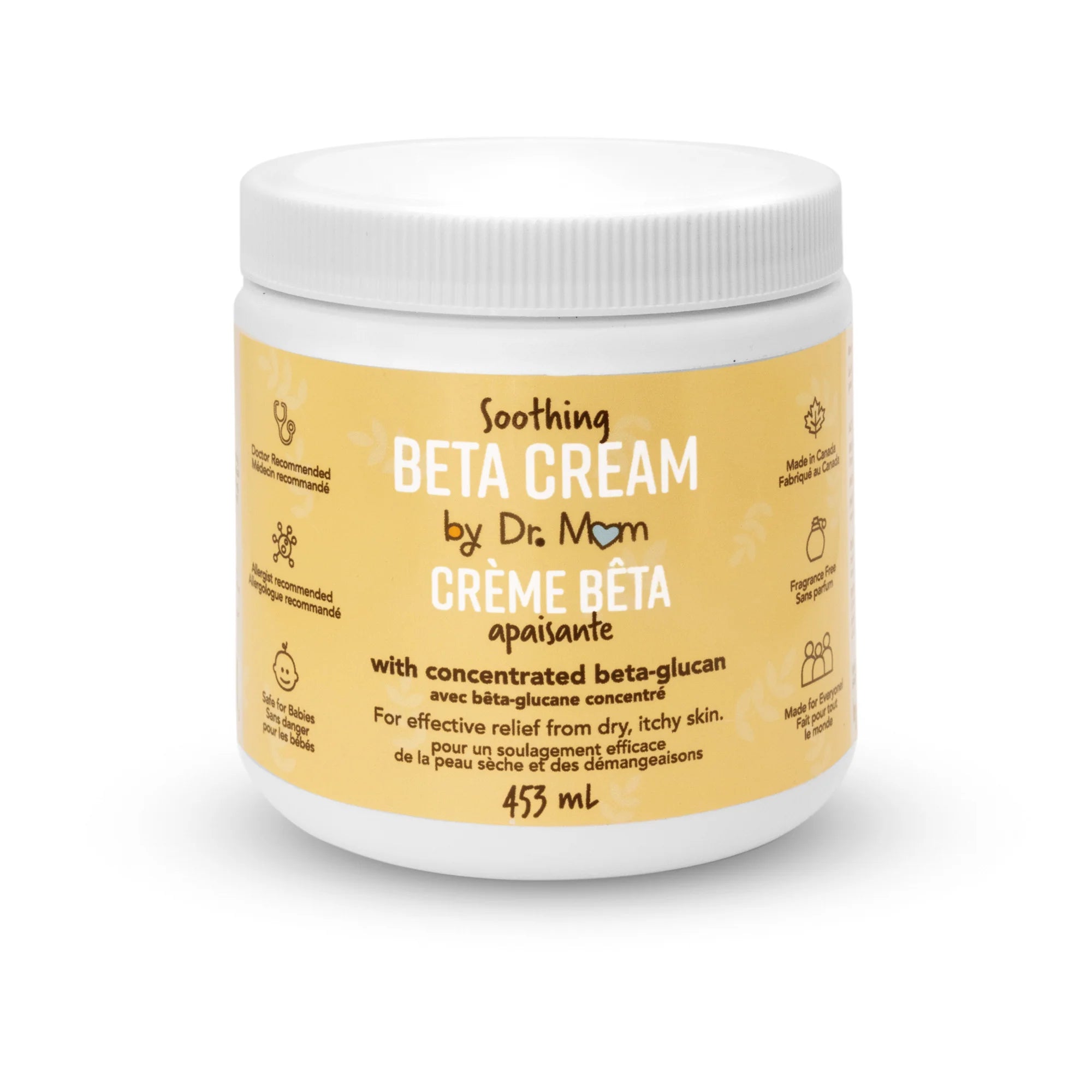 Jar of Soothing Beta Cream by Dr. Mom on a white background