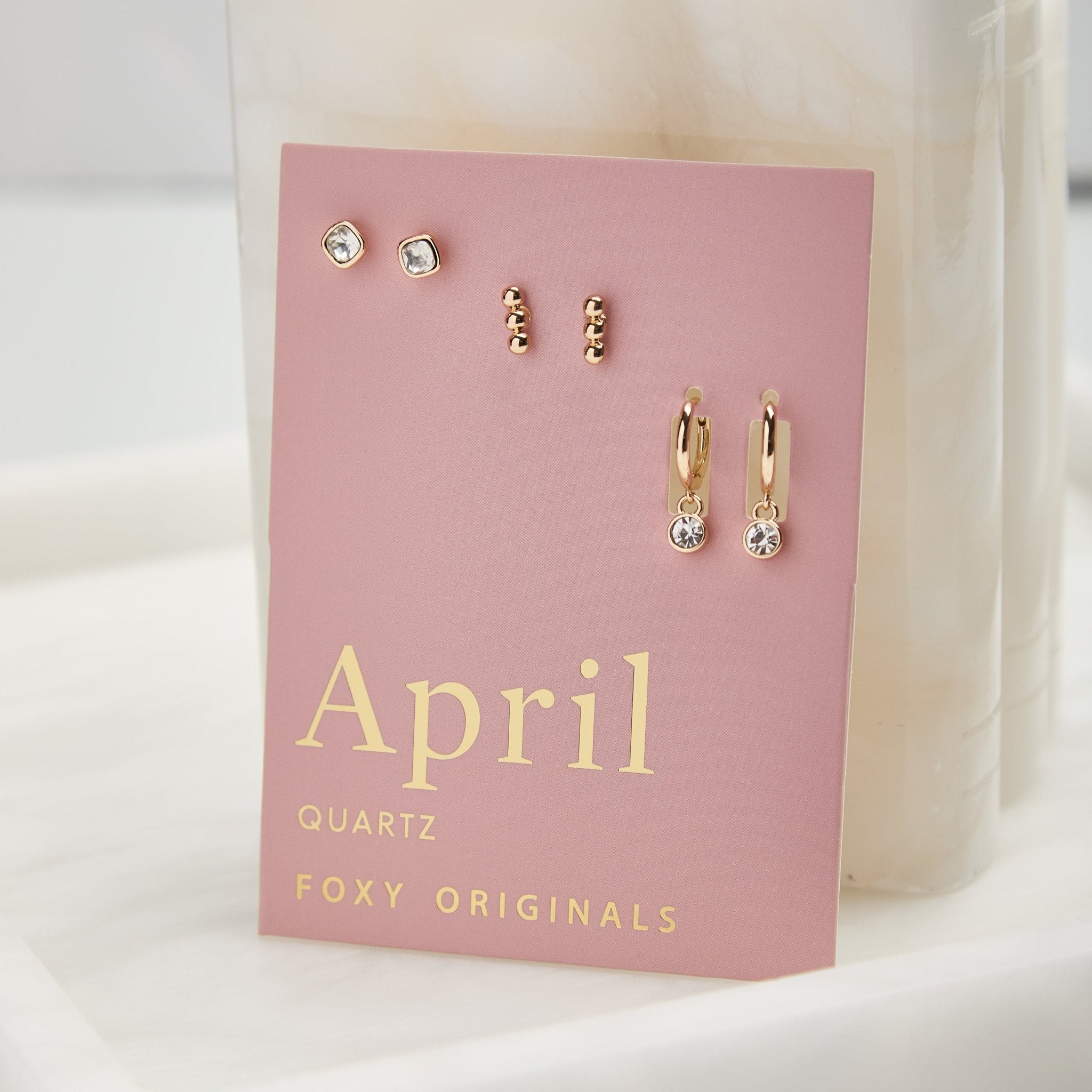 Foxy Originals Birthstone Earrings Gold huggie hoop and stud set — Cloud Nine Pajamas