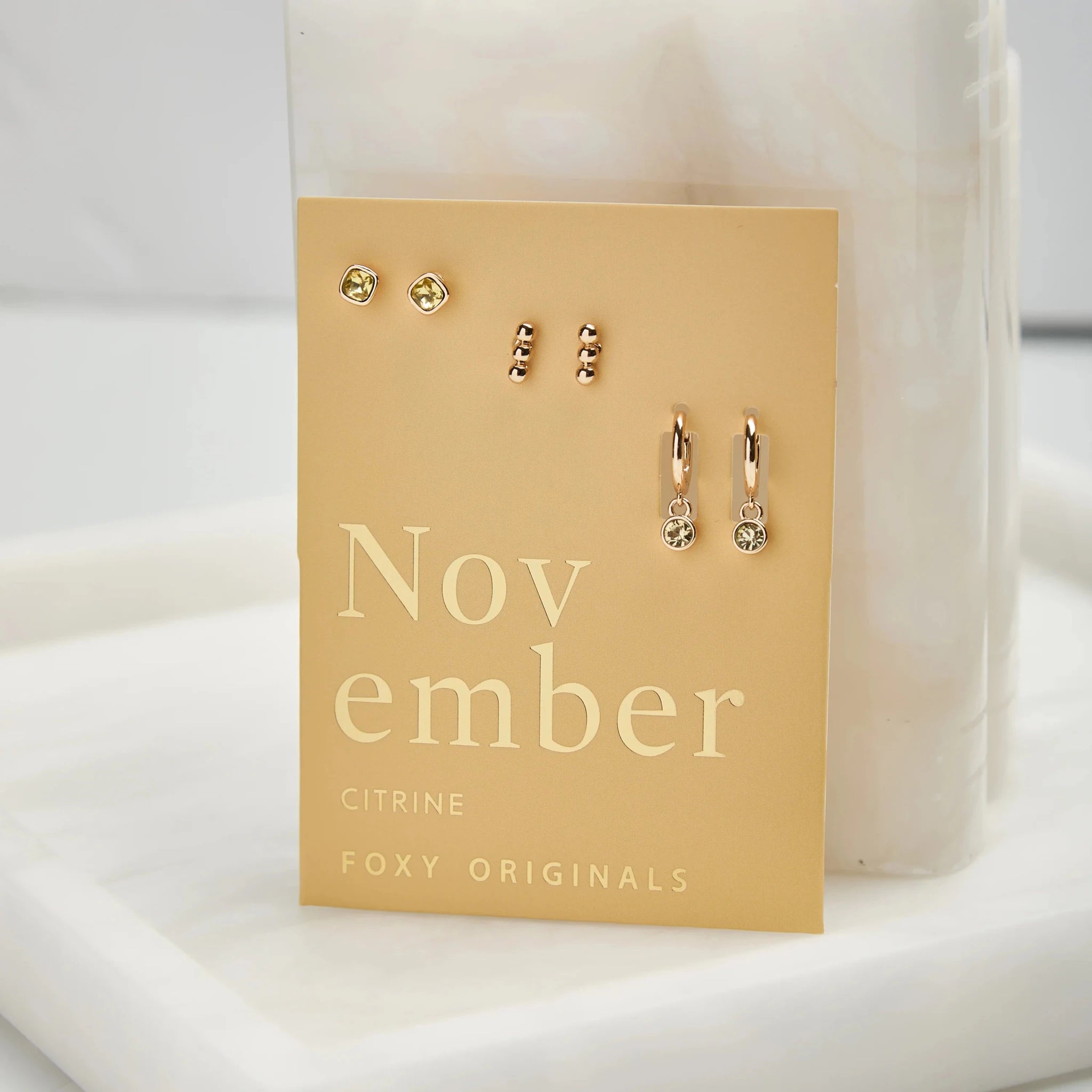 Foxy Originals Birthstone Earrings Gold huggie hoop and stud set — Cloud Nine Pajamas