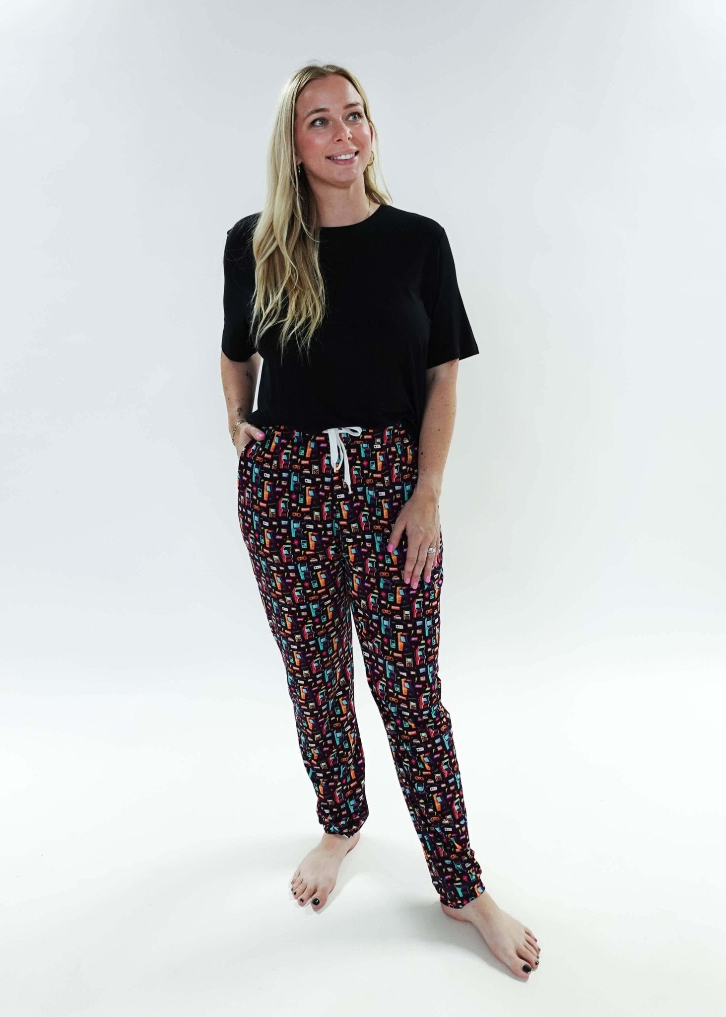 unisex bamboo jogger arcade video game print Bob's sleepwear Co