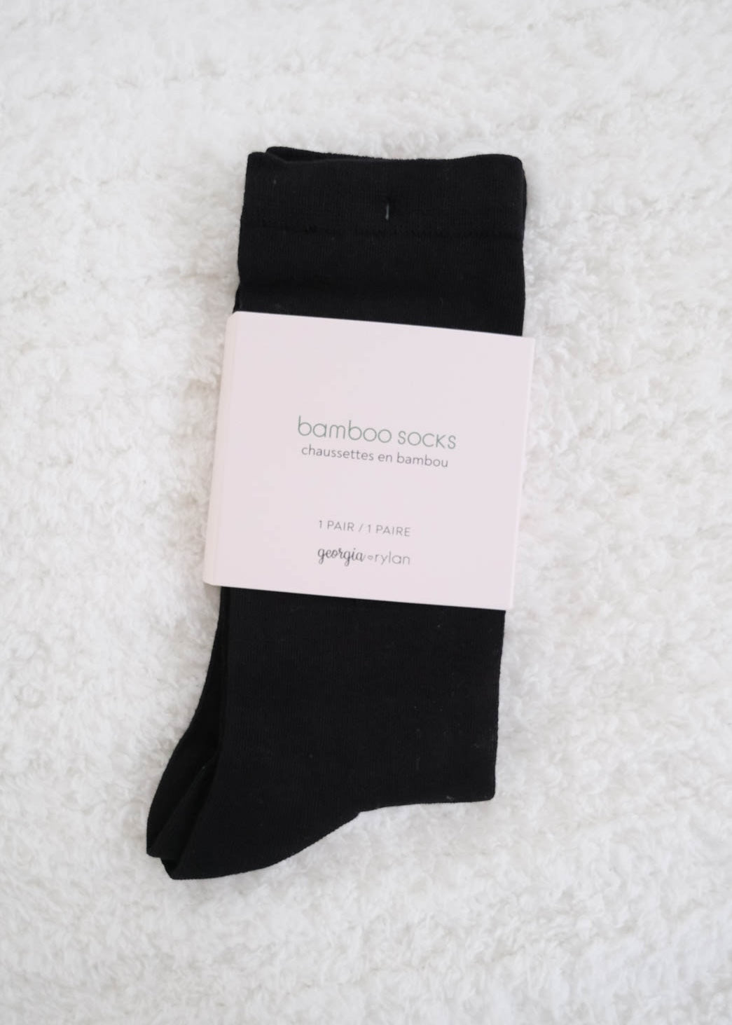 Georgia Rylan black bamboo crew sock close-up — Cloud Nine Pajamas Edmonton
