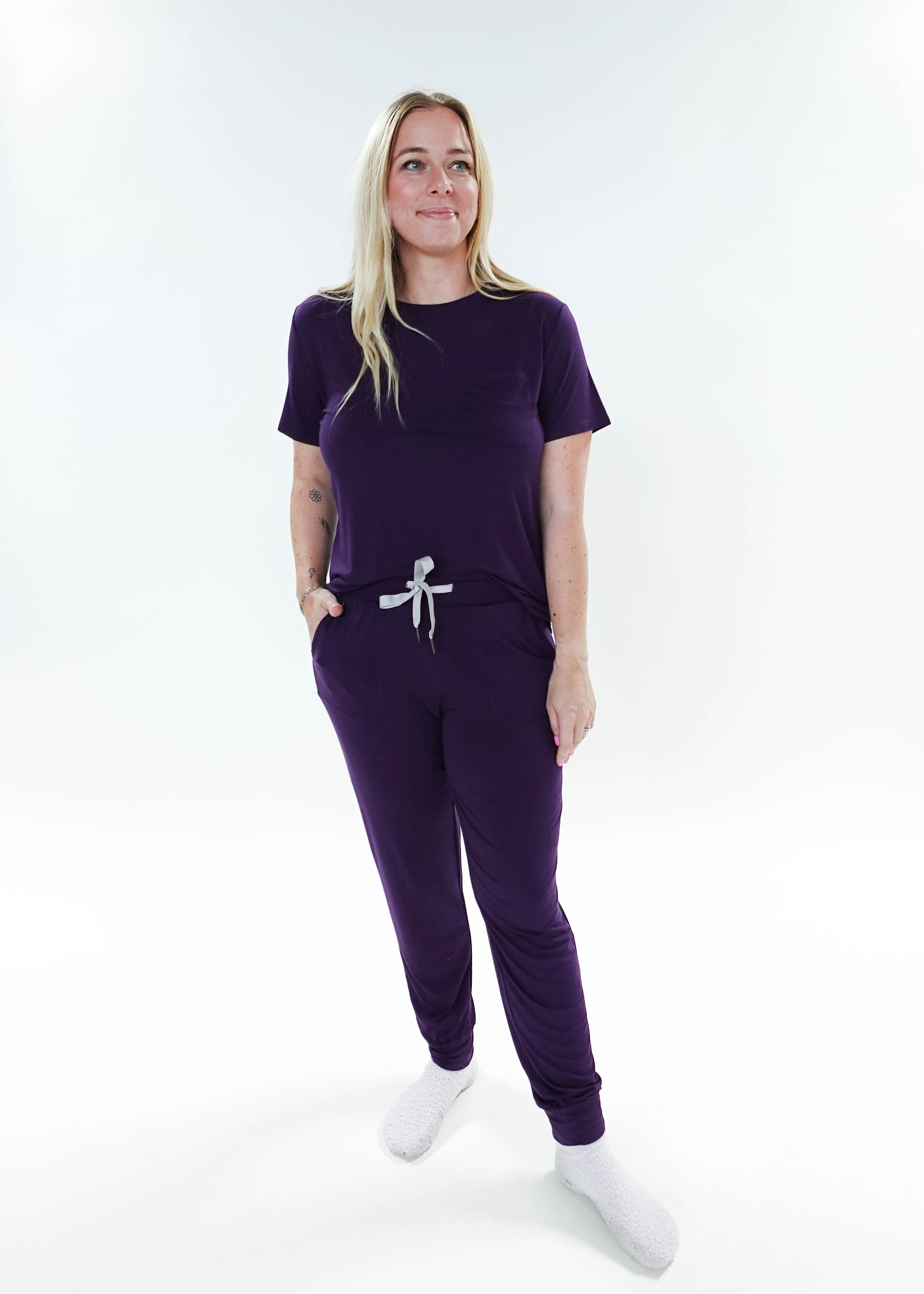 Blackberry Amethyst Tee & Jogger Bamboo PJ Lounge Set women's purple loungewear tee and jogger set Georgia Rylan