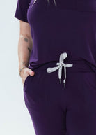 Blackberry Amethyst Tee & Jogger Bamboo PJ Lounge Set showing drawstring detail and pockets