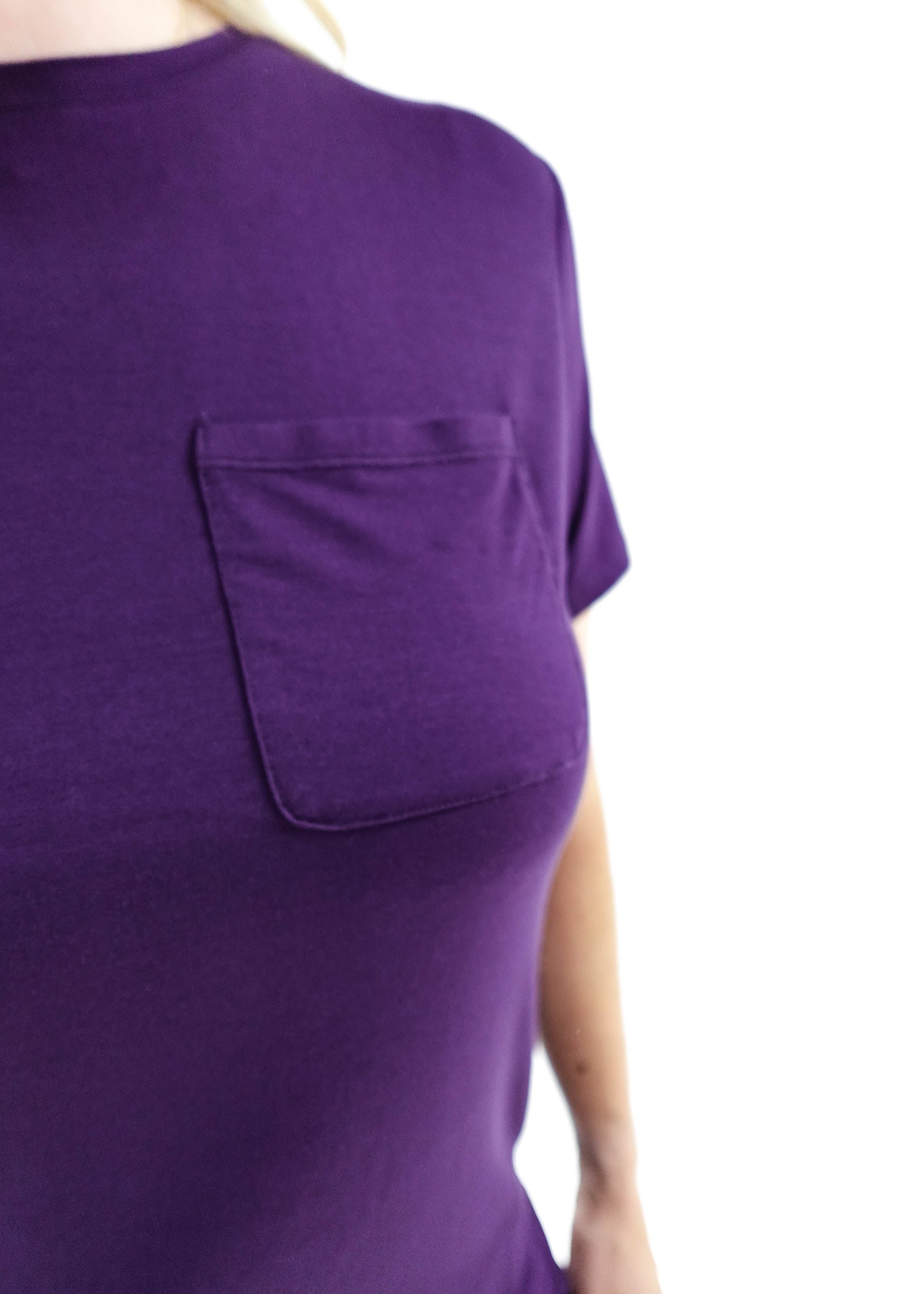 Blackberry Amethyst Tee & Jogger Bamboo PJ Lounge Set showing chest pocket detail