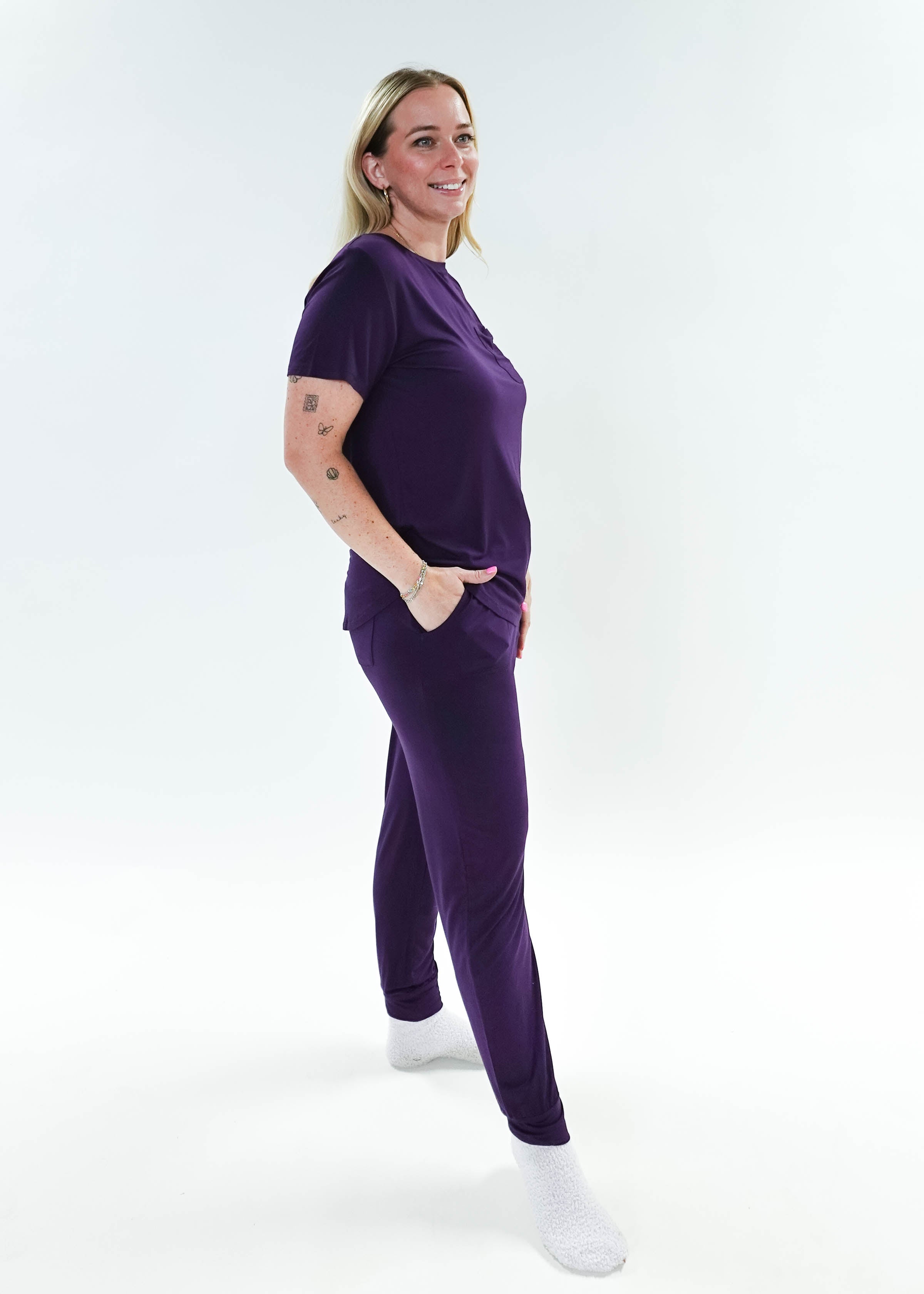 Blackberry Amethyst Tee & Jogger Bamboo PJ Lounge Set women's purple loungewear tee and jogger set Georgia Rylan