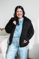 black cozy cardi jan marie women's fluffy sweater coat with hood