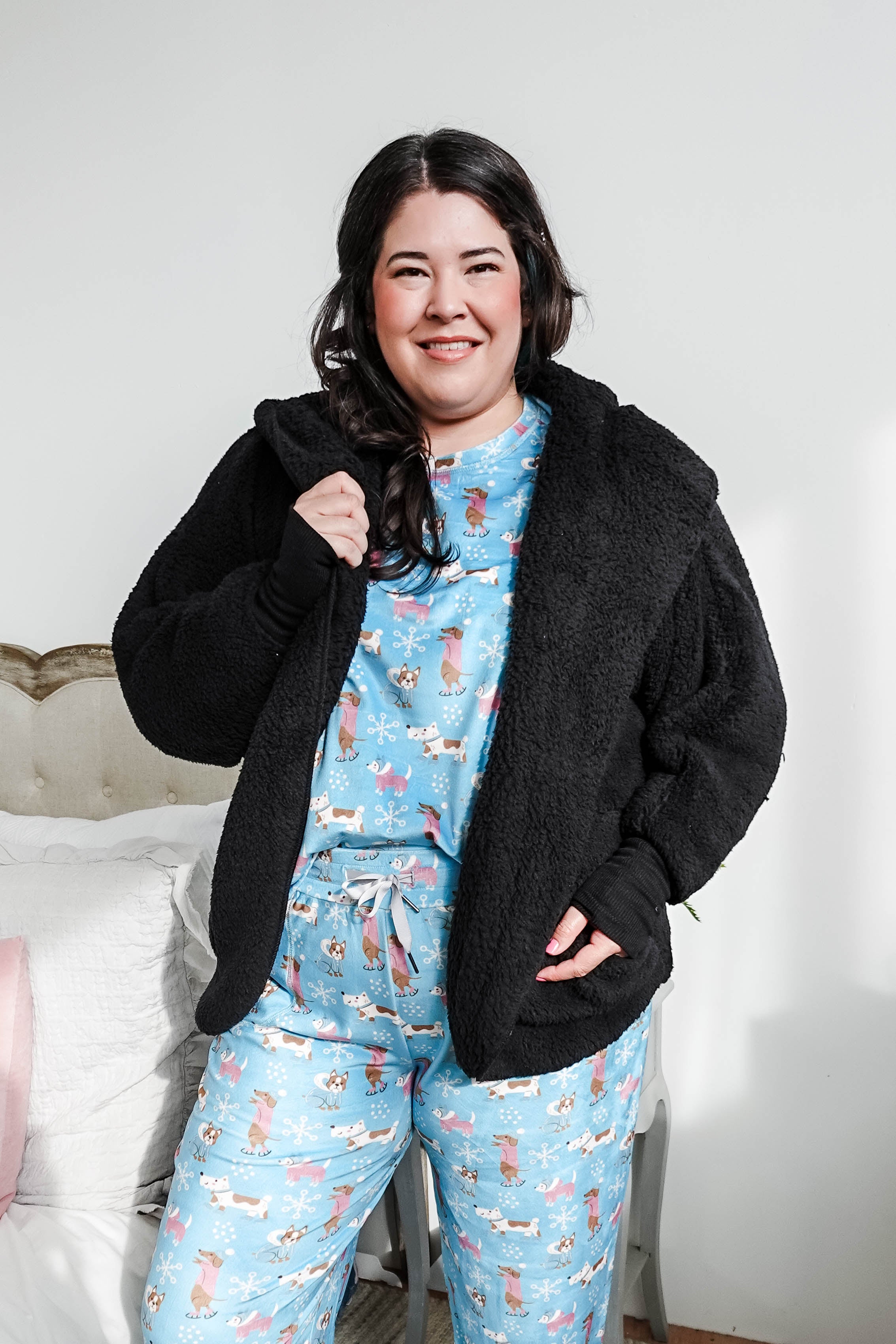 black cozy cardi jan marie women's fluffy sweater coat with hood