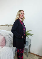 womens long bamboo cardigan with pockets in black georgia rylan